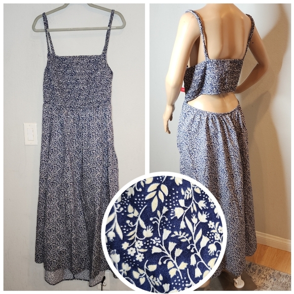 Old Navy Smocked Cutout Blue Sleeveless Maxi dress. Cotton. Women's  Size XXL. - Picture 1 of 15
